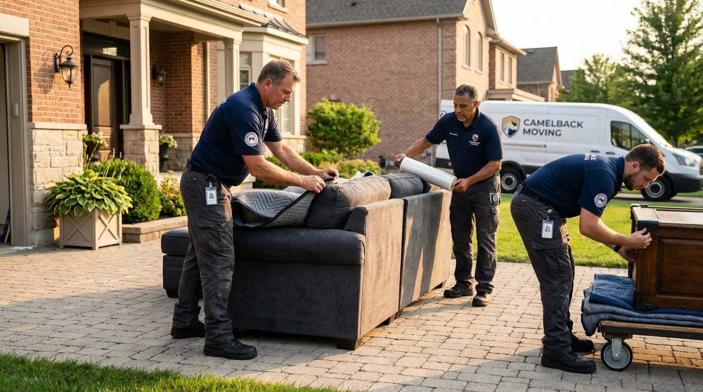 Large estate moving crew wrapping furniture in Bohemia, NY